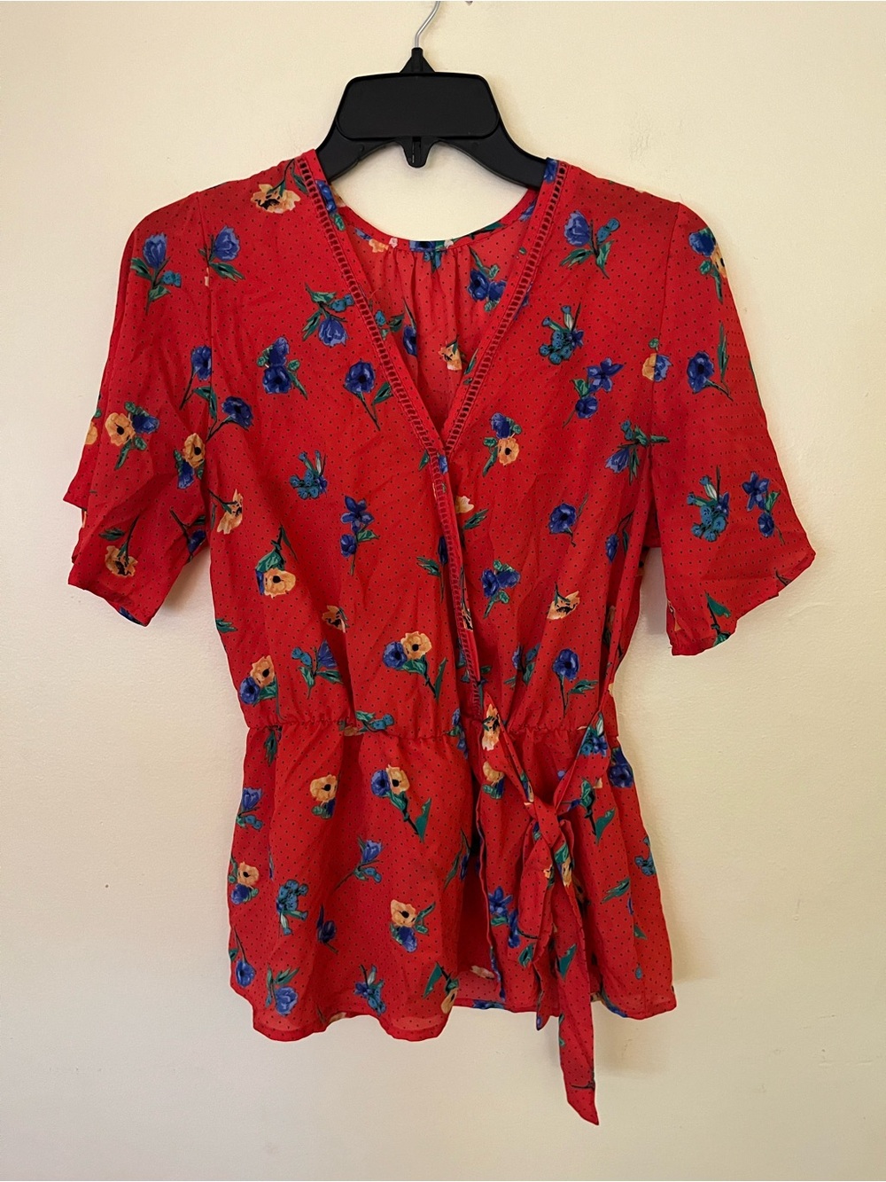 Sienna Sky Red Floral Wrap Blouse Size Medium